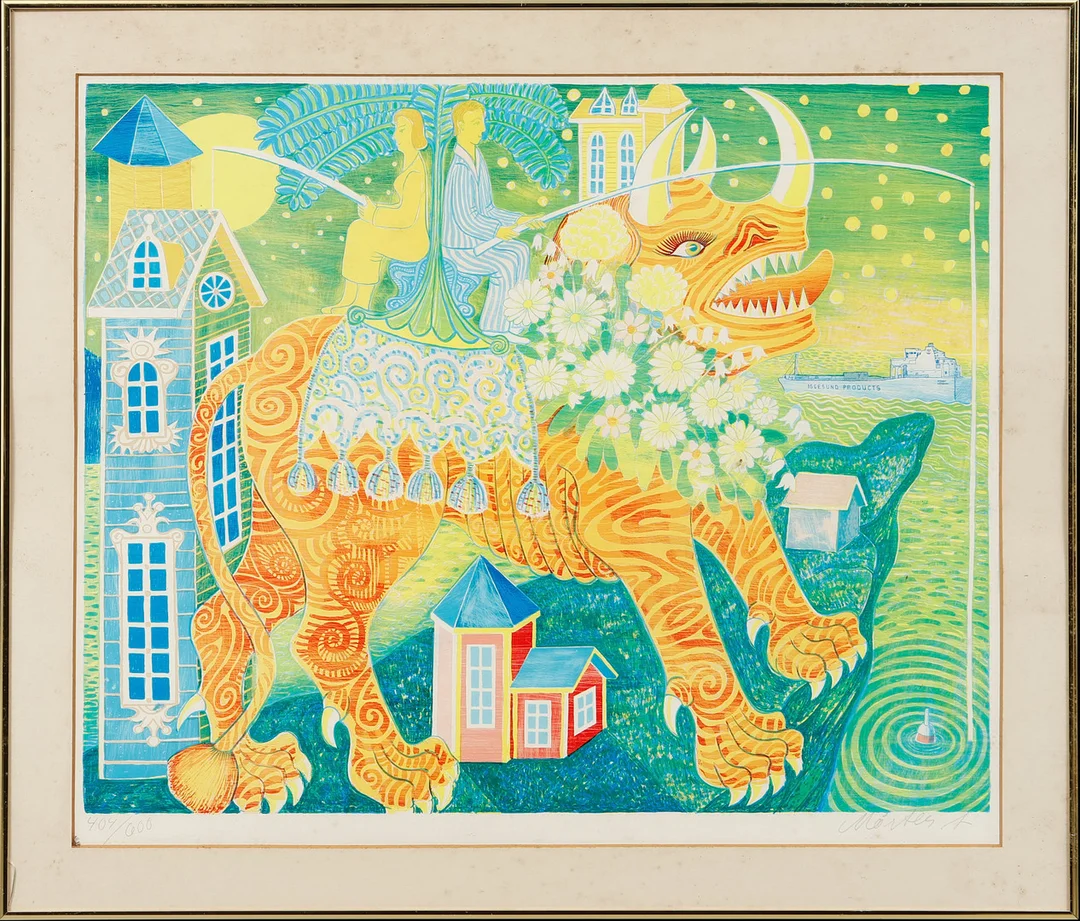 MÅRTEN ANDERSSON. "Odjuret", färglitografi, signerad och numrerad 404/600. — Engravings & Prints — Göteborgs Auktionsverk