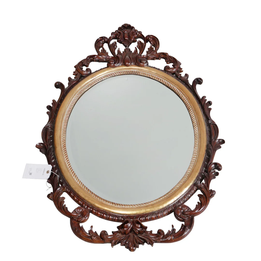A 19TH CENTURY STYLE HARWOOD OVAL WALL MIRROR. — Mirrors — Bishop & Miller