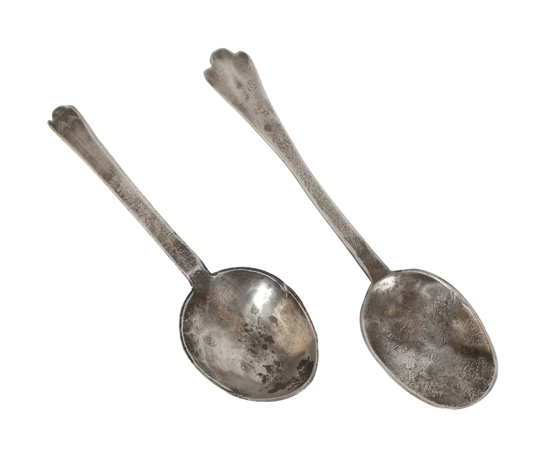 A 17TH CENTURY PEWTER TRIFID SPOON TOGETHER WITH ANOTHER (2). — Pewter, Brass & Copper — Bishop & Miller