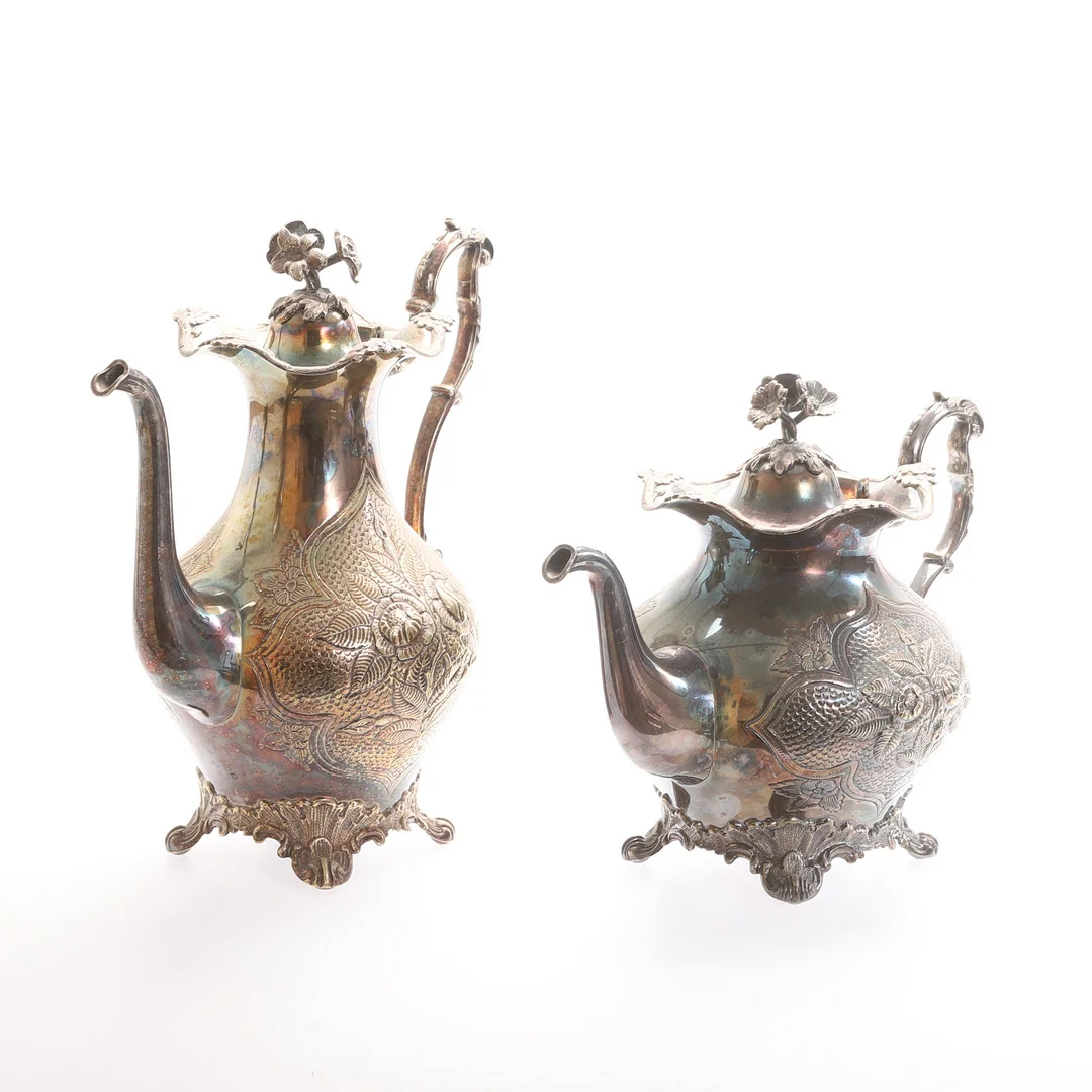 KANNOR, 2 stycken, nysilver, A.G. Dufva, Stockholm. — Silver plated — RA Auktionsverket Norrköping