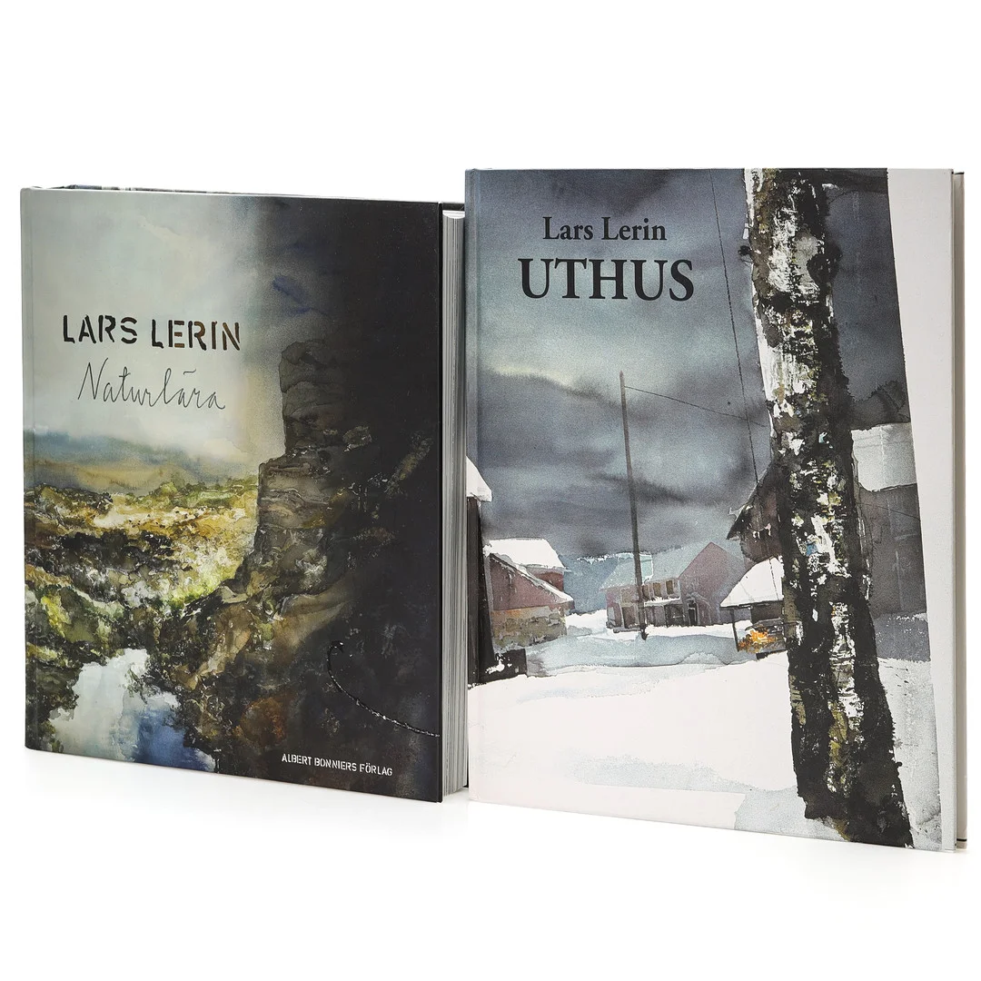 LARS LERIN. Inbundna böcker, 2 st, "Naturnära" samt "Uthus", Akvedukt bokförlag, Albert Bonnier förlag. — Books — Auktionsmagasinet Vänersborg