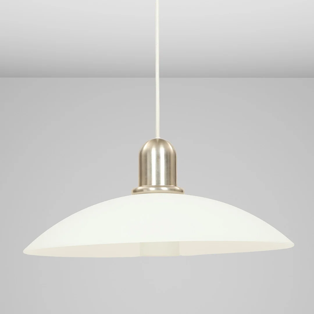 CLAUS BONDERUP (1943-2022). Focus Lighting, loftspendel model 'Selene' af matteret opalglas med top af stål. — Ceiling lights — Palsgaard Kunstauktioner