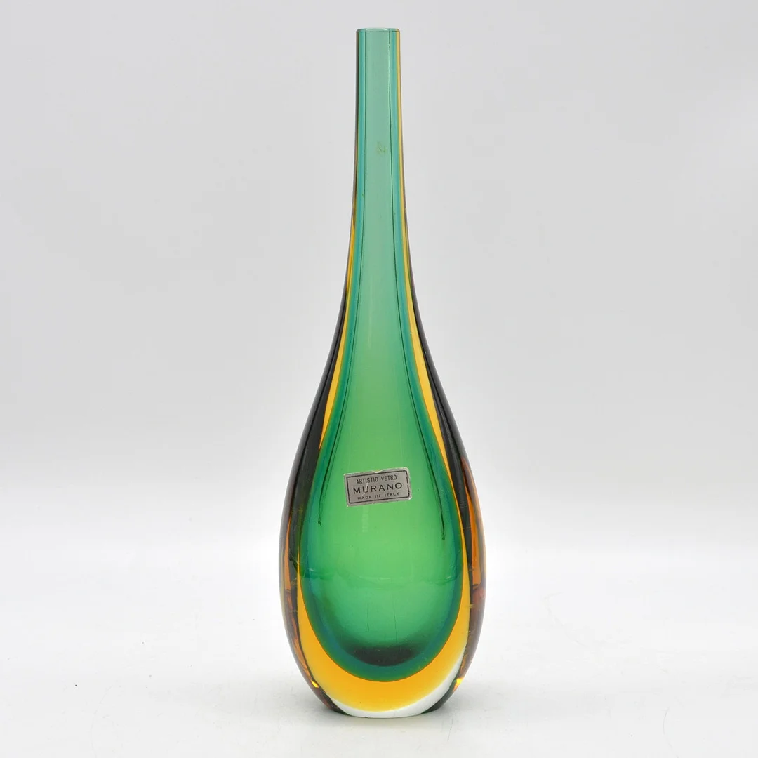 FLAVIO POLI. MURANO DESIGNERVASE, STUDIOGLAS, SOMMERSO, ITALIEN, UM 1960, MIT EINEM ETIKETT. — Art glass — Kunst- und Auktionshaus Kleinhenz