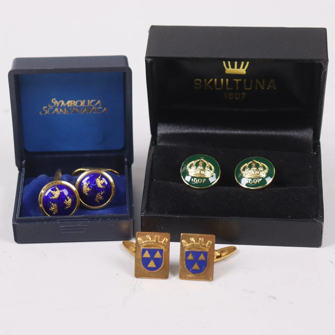 MANSCHETTKNAPPAR, Skultuna mm, 3 par. — Cufflinks & Tie Pins — Markus Auktioner