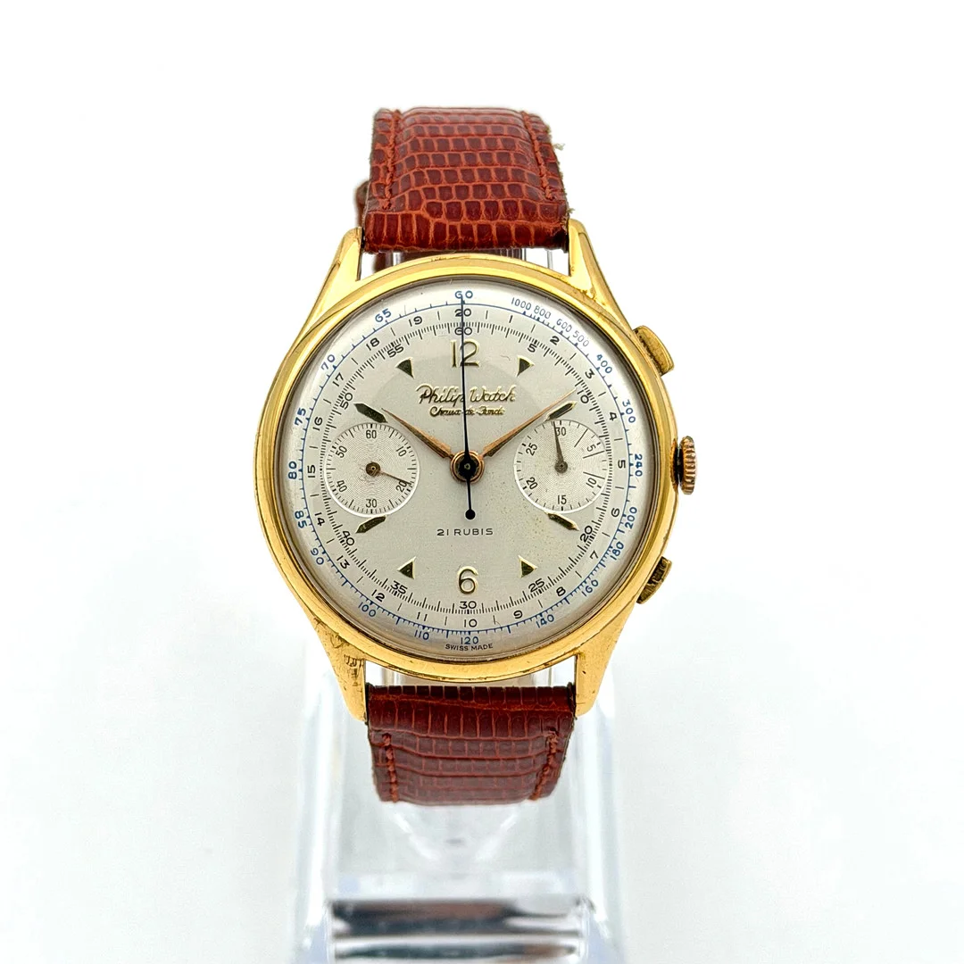 PHILIP WATCH, kronograf, armbandsur, 1940/50-tal, manuell, gulddoublé. — Wristwatches — Skandia Auktion