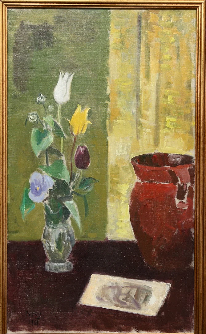 ARTHUR PERCY. Blommor och lerkruka. Olja på duk, signerad Percy och daterad 1961. — Paintings — Gomér & Andersson Linköping