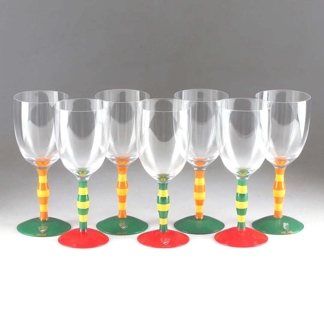 ANNE NILSSON. Vinglas, 7 st, "Polka", Orrefors, 1990-tal. — Utility glass — Stadsauktion Sundsvall