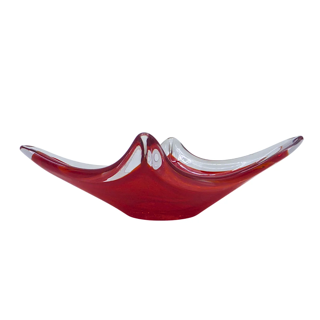 MURANO GLASSCHALE ROT KLAR. — Art glass — Auktionshaus Stuber's Hammerschlag