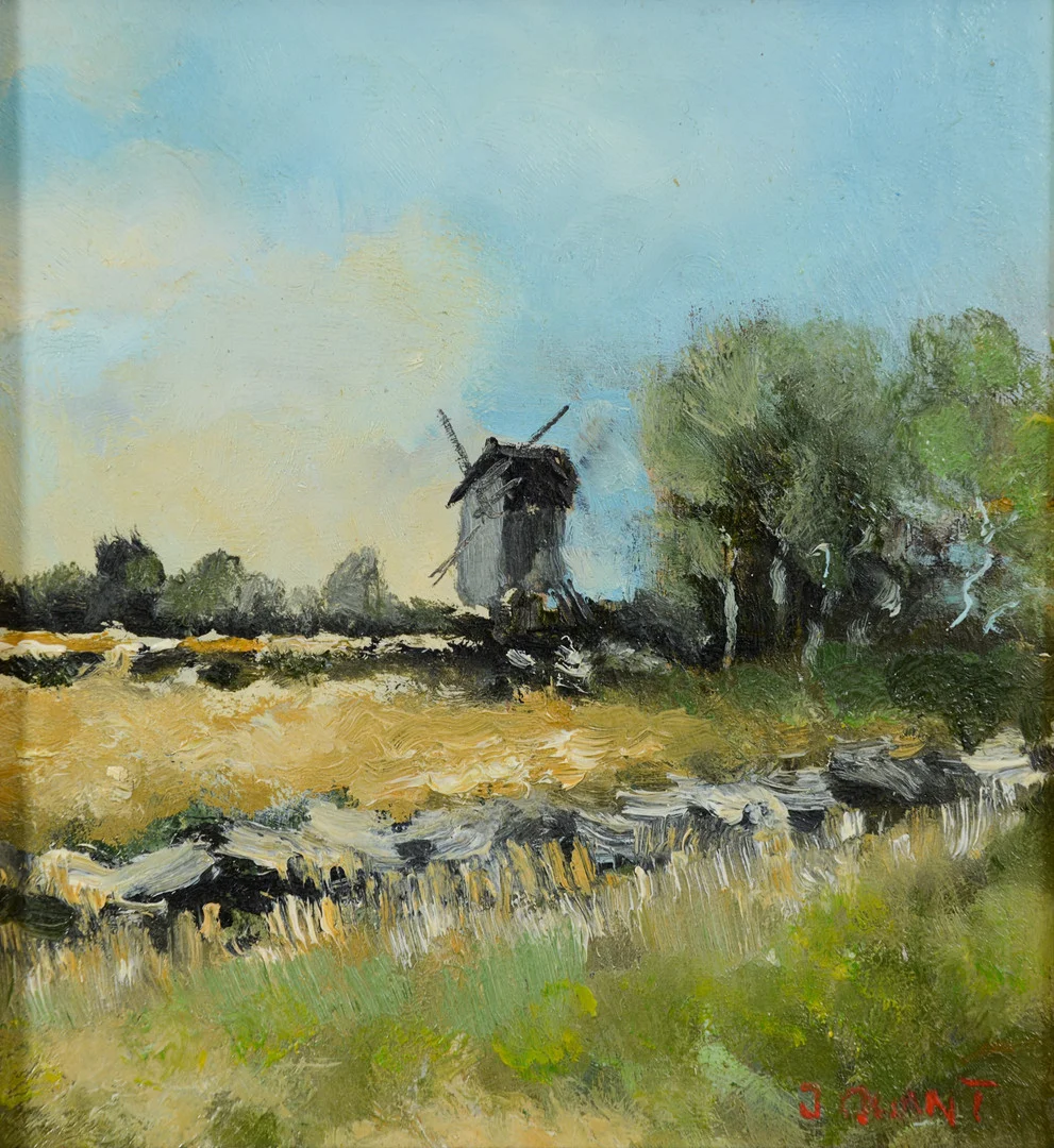 JAN QUANT. "Kvarn vid Möckleby, Öland", olja på pannå, signerad samt daterad 1993. — Paintings — Formstad Auktioner