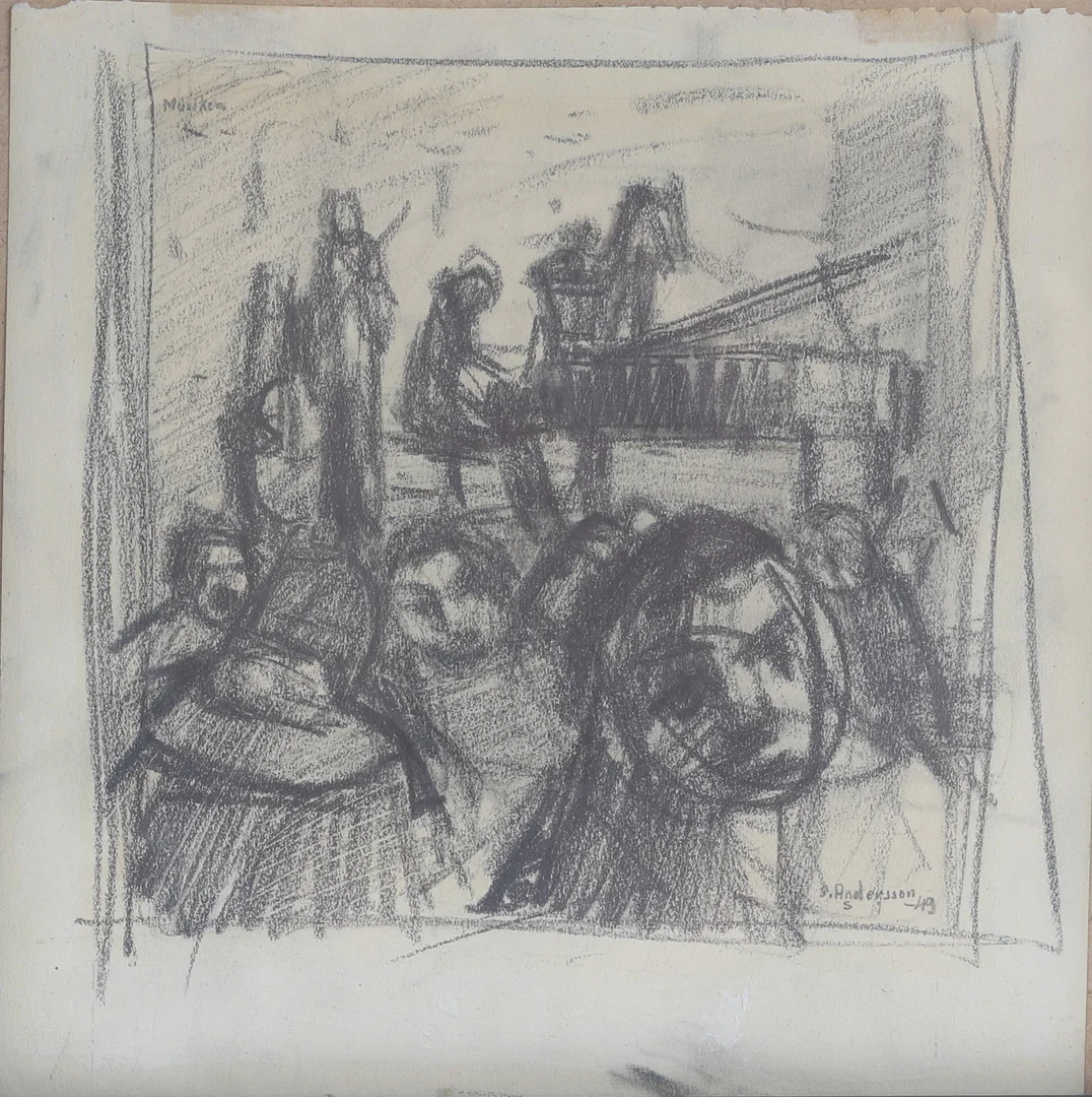 OIDENTIFIERAD KONSTNÄR, teckning, "Musiken", signerad, Andersson, daterad -49. — Drawings — RA Auktionsverket Norrköping
