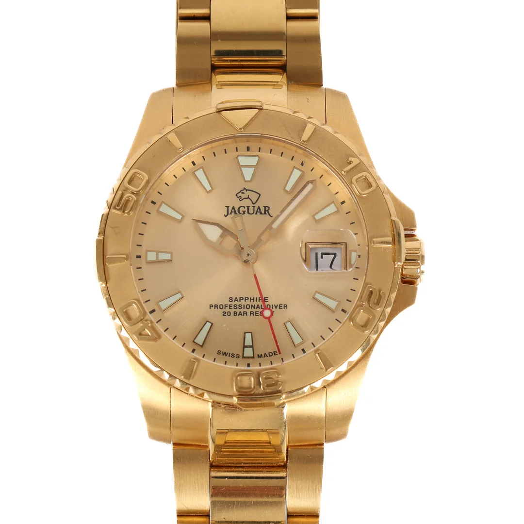 Jaguar. 'Excecutive Diver J971', men's wristwatch with golden case and golden surgical steel bracelet — Watches and clocks/Men’s watches — Lauritz