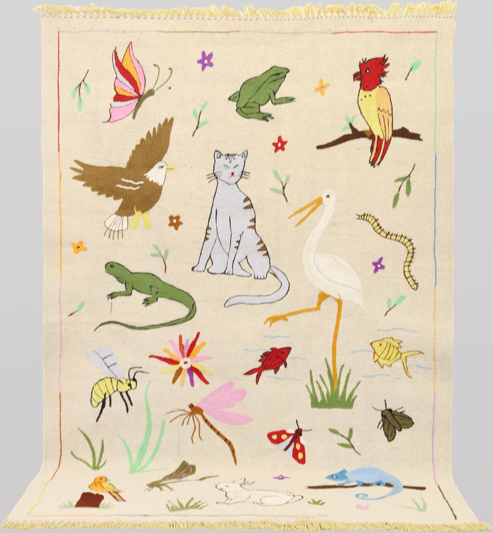 ORIENTMATTA, kelim, handvävd, figural, handbroderat mönster, ull på ullvarp, ca 182x124 cm. — Oriental Carpets & Textiles — Skandia Auktion