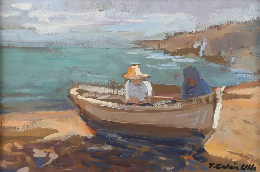 TEOFILO GALÁN ULLA. Par i båt, olja på duk, signerad. — Paintings — Helsingborgs Auktionskammare