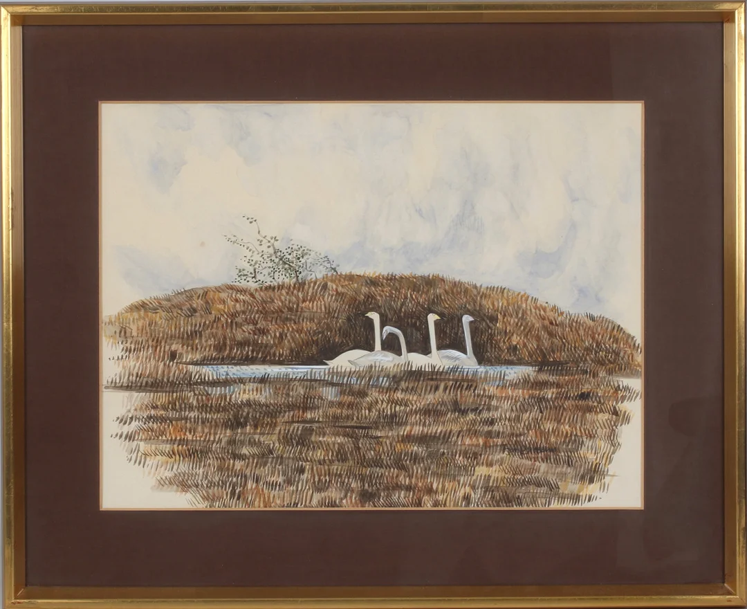 JAN RHODIN. Fåglar, akvarell, signerad. — Paintings — Stadsauktion Sundsvall