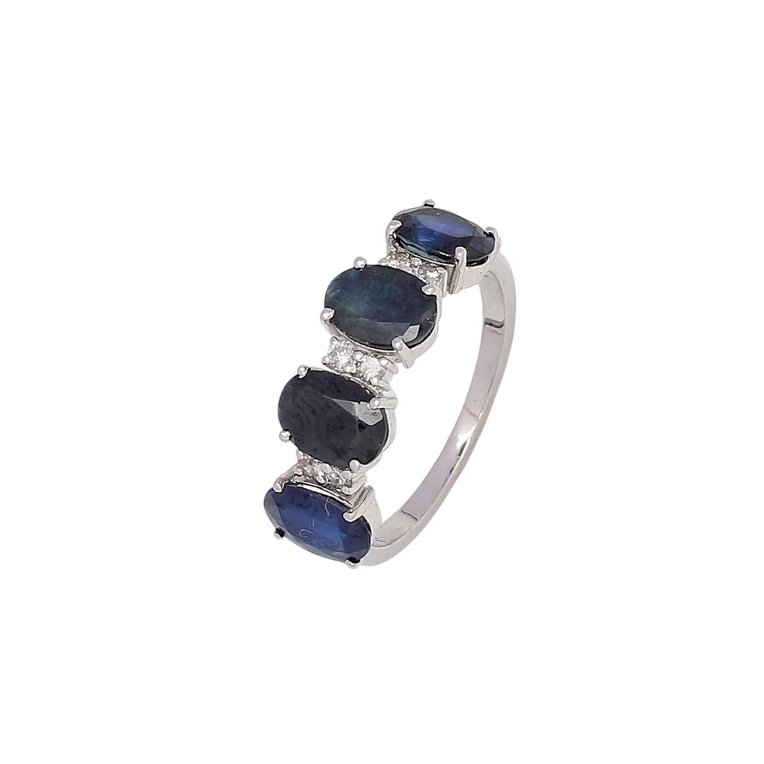 Sapphires and diamonds half-band wedding ring. — Rings — Balclis