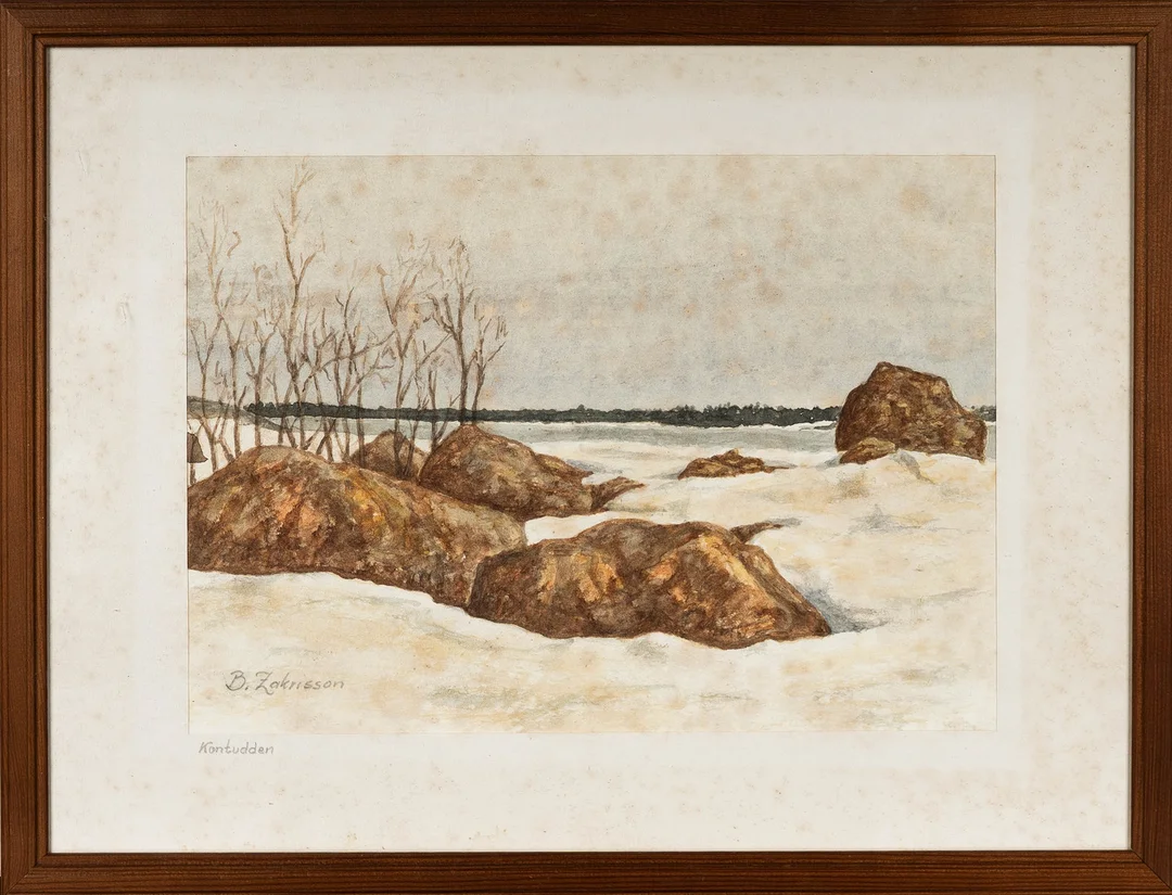 BIRGER ZAKRISSON. Akvarell på pannå, "Kantudden", Signerad. — Paintings — Norrlands Auktionsverk