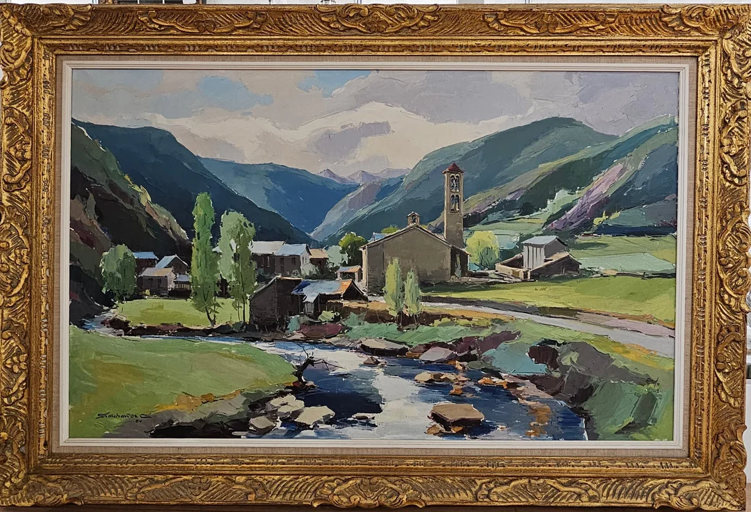 FRANCESC GALOBARDES. óleo lienzo, "La Cortinada, Andorra" agost 1984. — Paintings — Arce Auctions