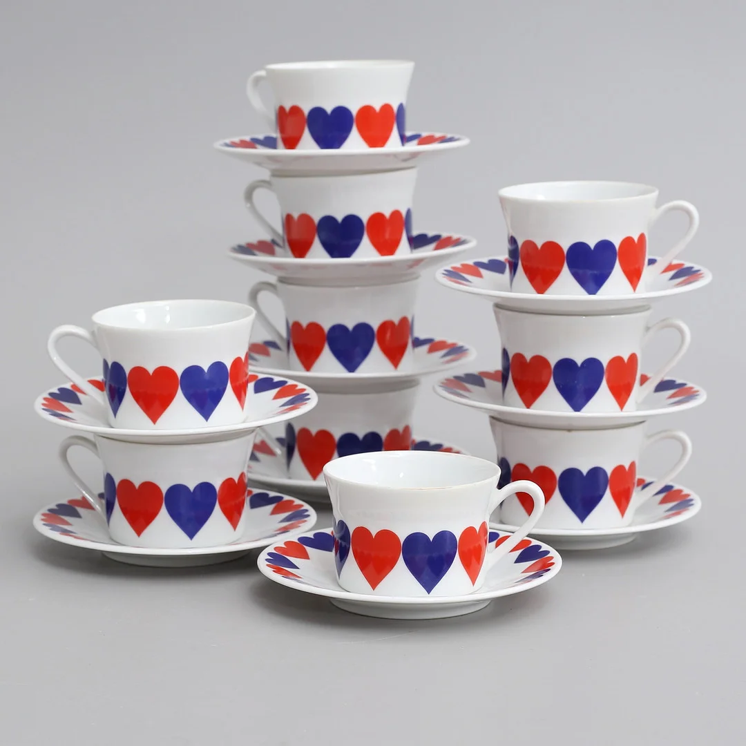 KAFFEKOPPAR med FAT, 20 delar, Scherzer, Bavaria, Tyskland. — European — Auktionshuset Thelin & Johansson