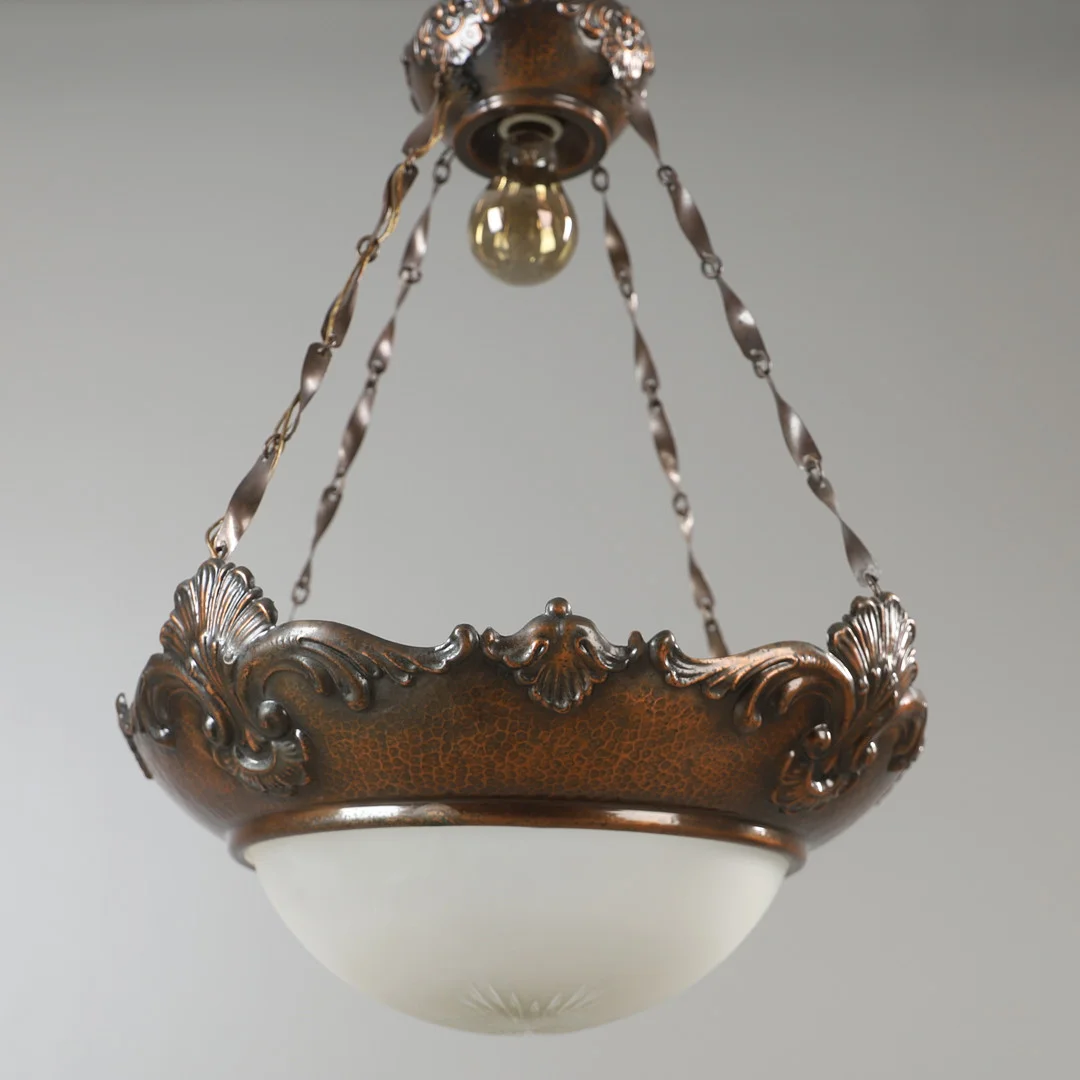 TAKLAMPA, koppar och glas, jugend. — Ceiling lights — Helsingborgs Auktionskammare