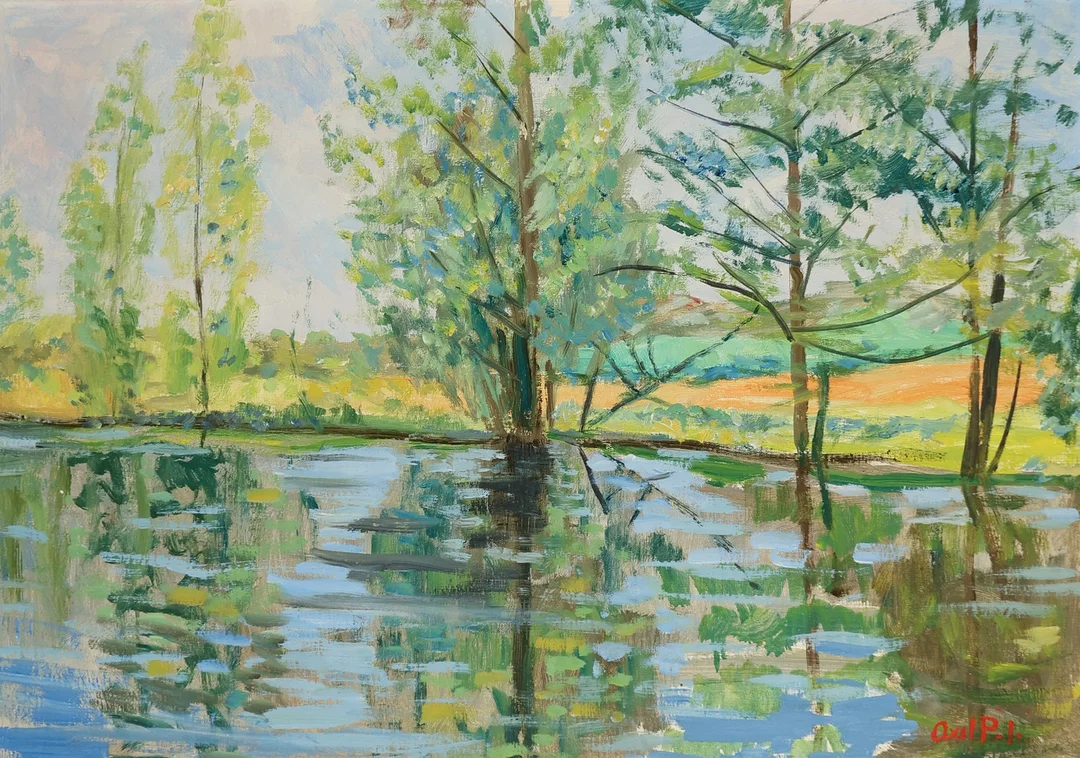 AXEL P. JENSEN (1885-1972). Landskabsmotiv med sø, olie på lærred, signeret. — Paintings — Palsgaard Kunstauktioner
