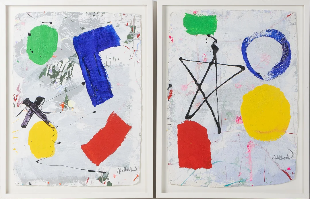 PER ADALBERT (FÖDD 1953). Kompositioner, 2 stycken, akryl på papper. — Paintings — Stockholms Auktionsverk Helsingborg