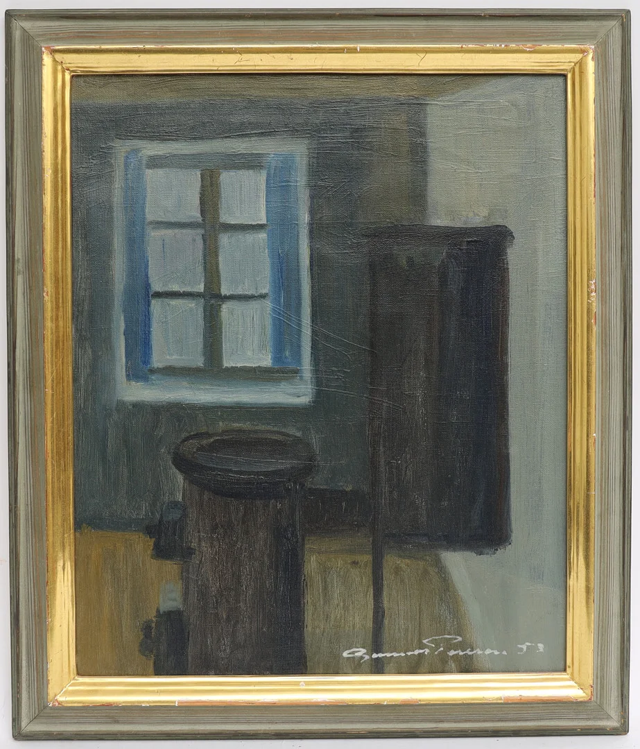 GUNNAR PERSSON. Interiör, oljemålning på duk, signerad och daterad 53. — Paintings — Falun Auktionsbyrå