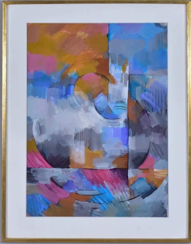 OIDENTIFIERAD KONSTNÄR. akryl på pannå, komposition. — Paintings — Halmstads Auktionskammare