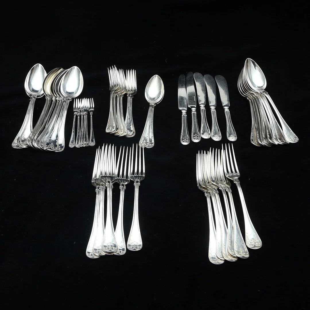 BESTICK, Gammal Fransk, 49 delar, nysilver, 1900-tal. — Silver plated — Kalmar Auktionsverk