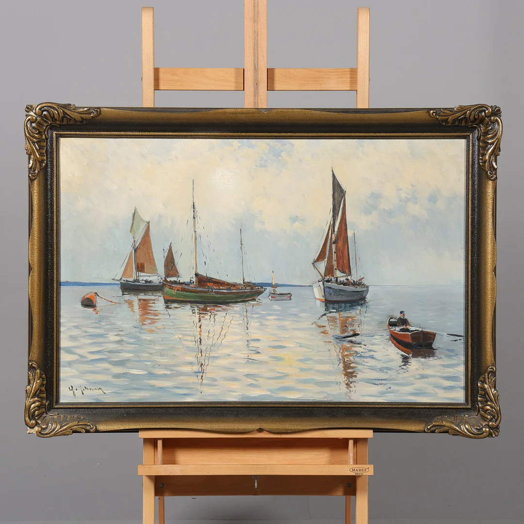 YO JOHANSSON. OLJA PÅ DUK, båtmotiv, signerad. — Paintings — Borås Auktionshall