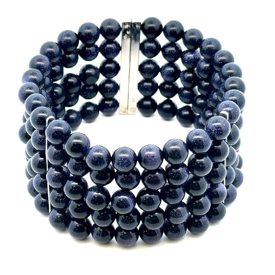 BLUE GOLDSTONE BEAD AND SILVER BRACELET. — Bracelets — Griffin’s Auctioneers