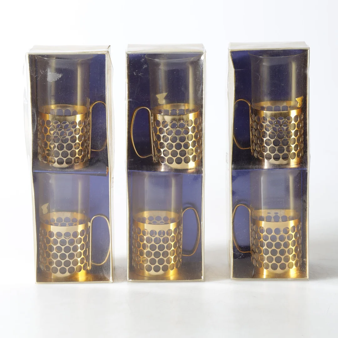 IRISHCOFFEGLAS, 6 st. Glas och mässing, Gullaskruf, 1900-tal. — Tableware — Gomér & Andersson Nyköping