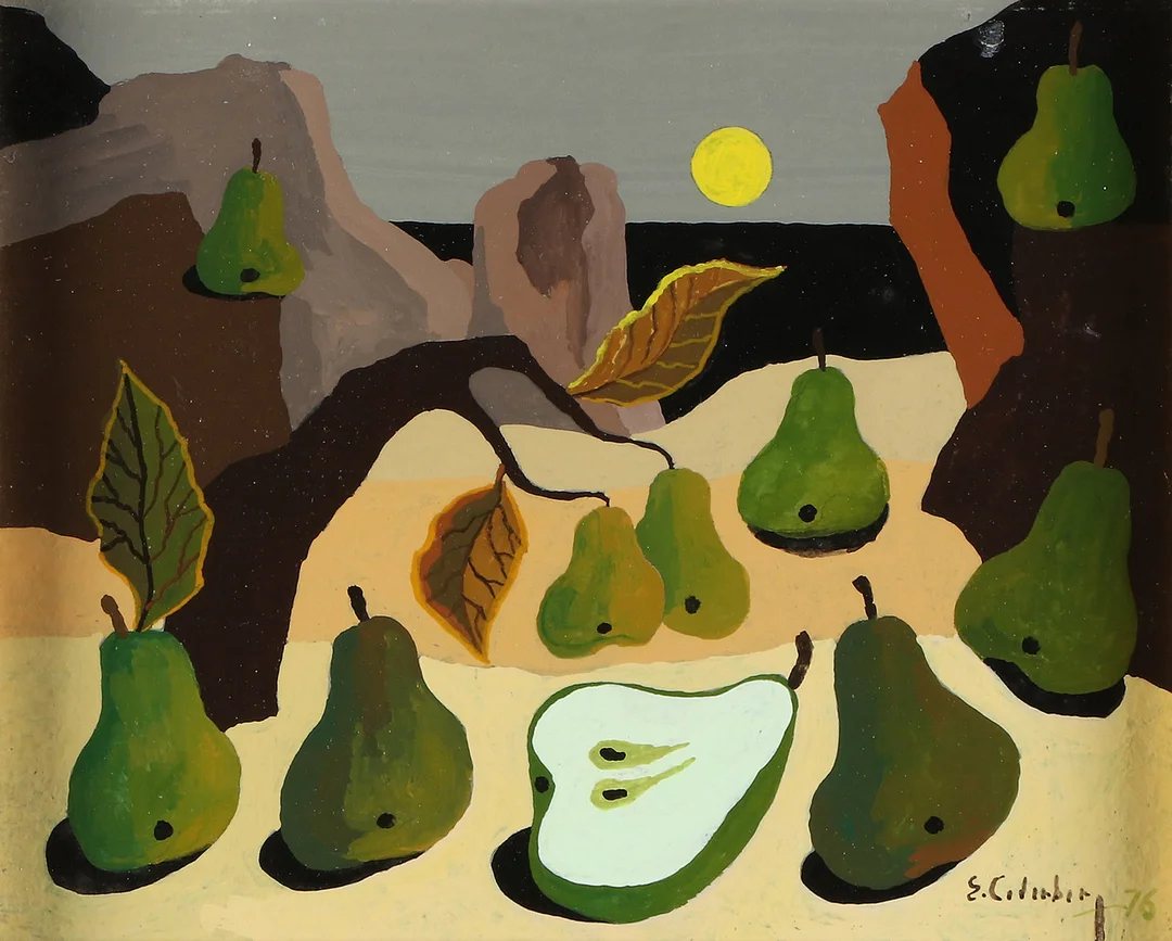 ERIC CEDERBERG. Tempera. Stilleben med päron på strand. Signerad och daterad 76. — Paintings — Skånes Auktionsverk