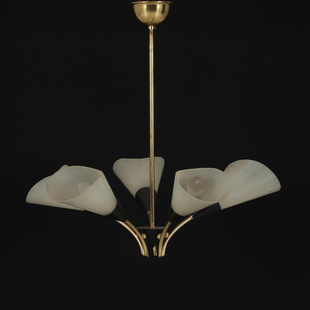 TAKLAMPA, glas, metall, 1900-talets mitt. — Ceiling lights — Stadsauktion Sundsvall