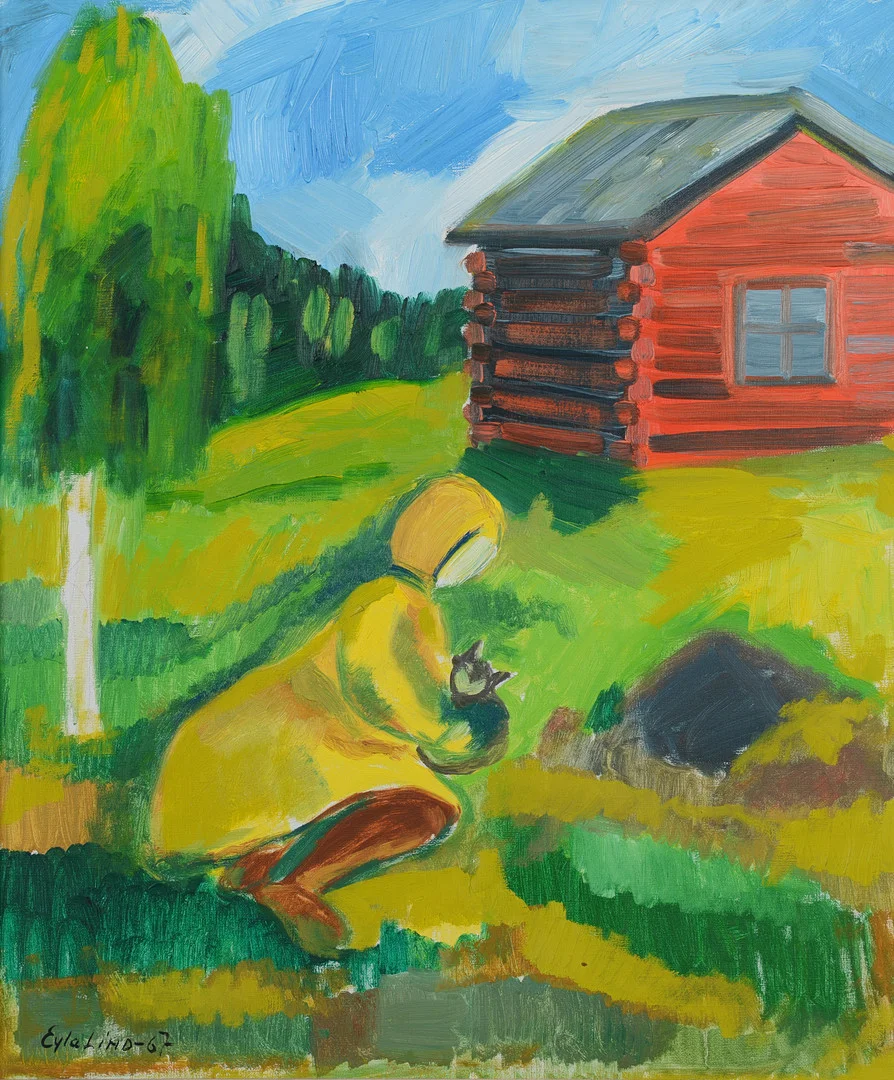 EYLA LIND. Flicka med katt, olja på duk, signerad, daterad -67. — Paintings — Formstad Auktioner