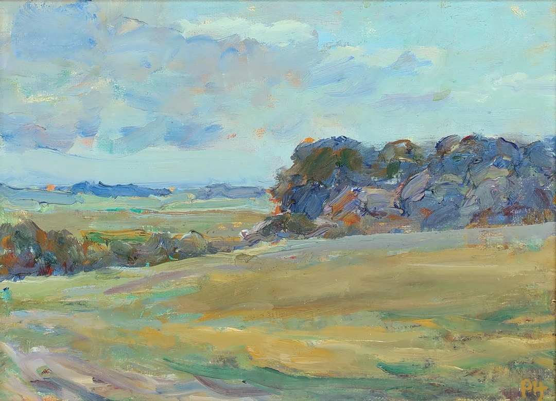 POUL-HENRIK JENSEN (1905-1990). Landskabsmotiv, olie på lærred, signeret. — Paintings — Palsgaard Kunstauktioner