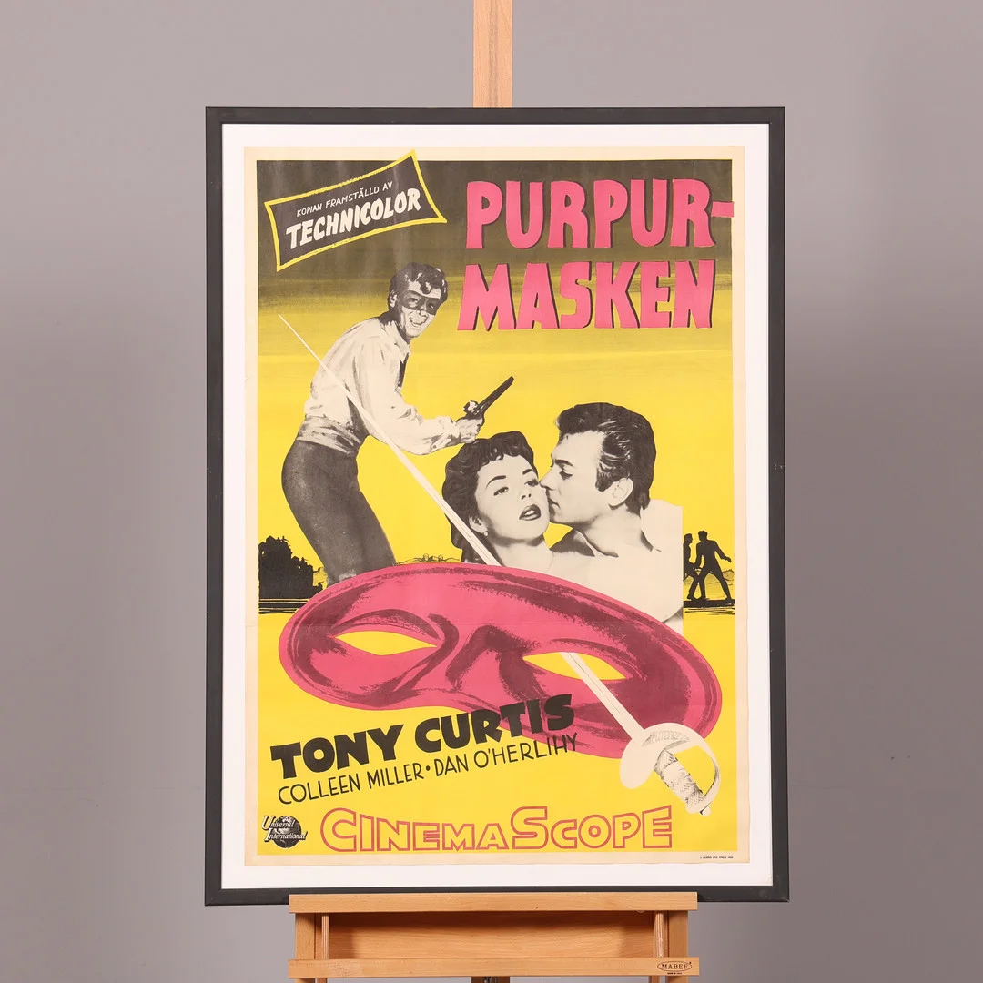 FILMAFFISCH, "Purpurmasken", J. Olsens Lito, Stockholm 1955. — Engravings & Prints — Borås Auktionshall