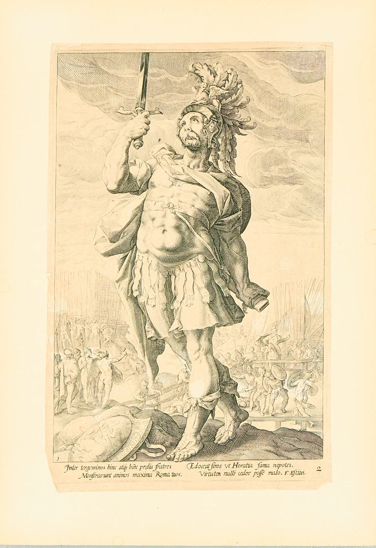 HENDRICK GOLTZIUS (1558-1617). "Publius Horatius", ur sviten "The Roman heroes". — Engravings & Prints — Uppsala Auktionskammare