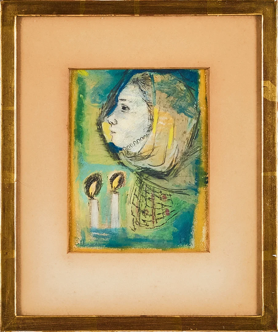 BIRGER LJUNGQUIST. Tillskriven, kvinna med ljus, blandteknik med krita. — Paintings — Stockholms Auktionsverk Magasin 5