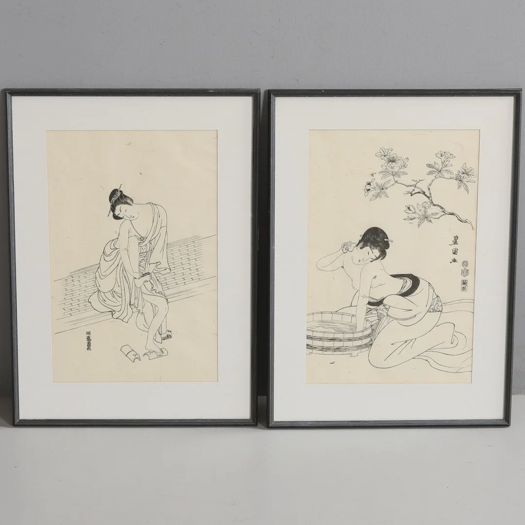 JAPANSKA TRÄSNITT. 2 st, efter Utagawa Toyokuni I och Koryusai Isoda, 1900-tal. — Engravings & Prints — Örebro Stadsauktioner