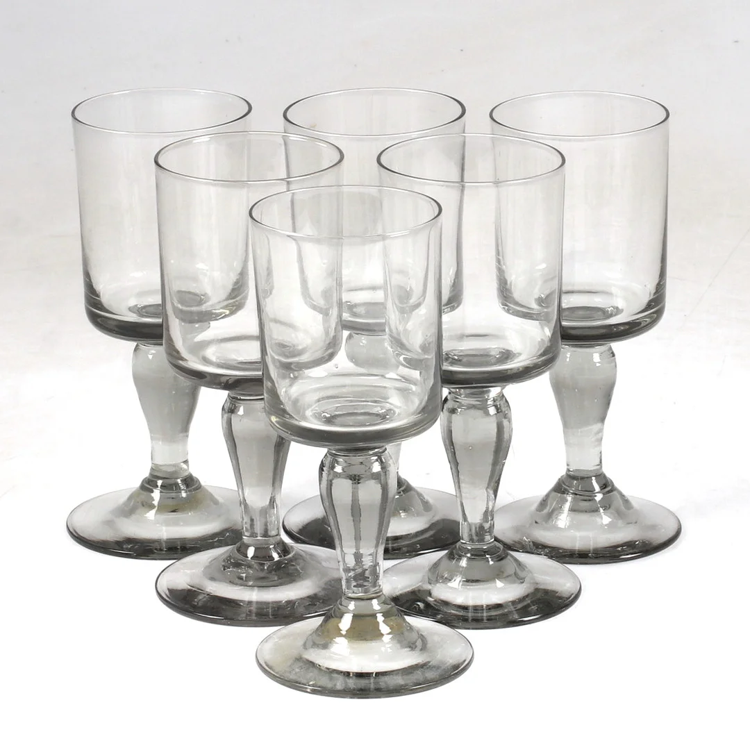 VINGLAS, 6 st, möjligen Hugo Gehlin, Gullaskruf, 1900-tal. — Utility glass — Stadsauktion Sundsvall