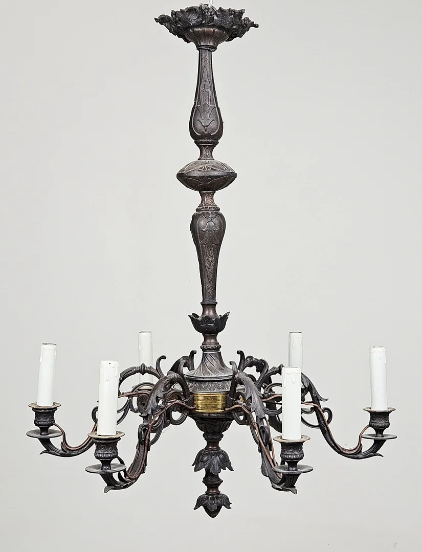 TAKKRONA, metall, nyrokoko, 1800-talets första hälft, höjd ca. 78 cm. — Ceiling lights — Auktionshuset Thörner & Ek