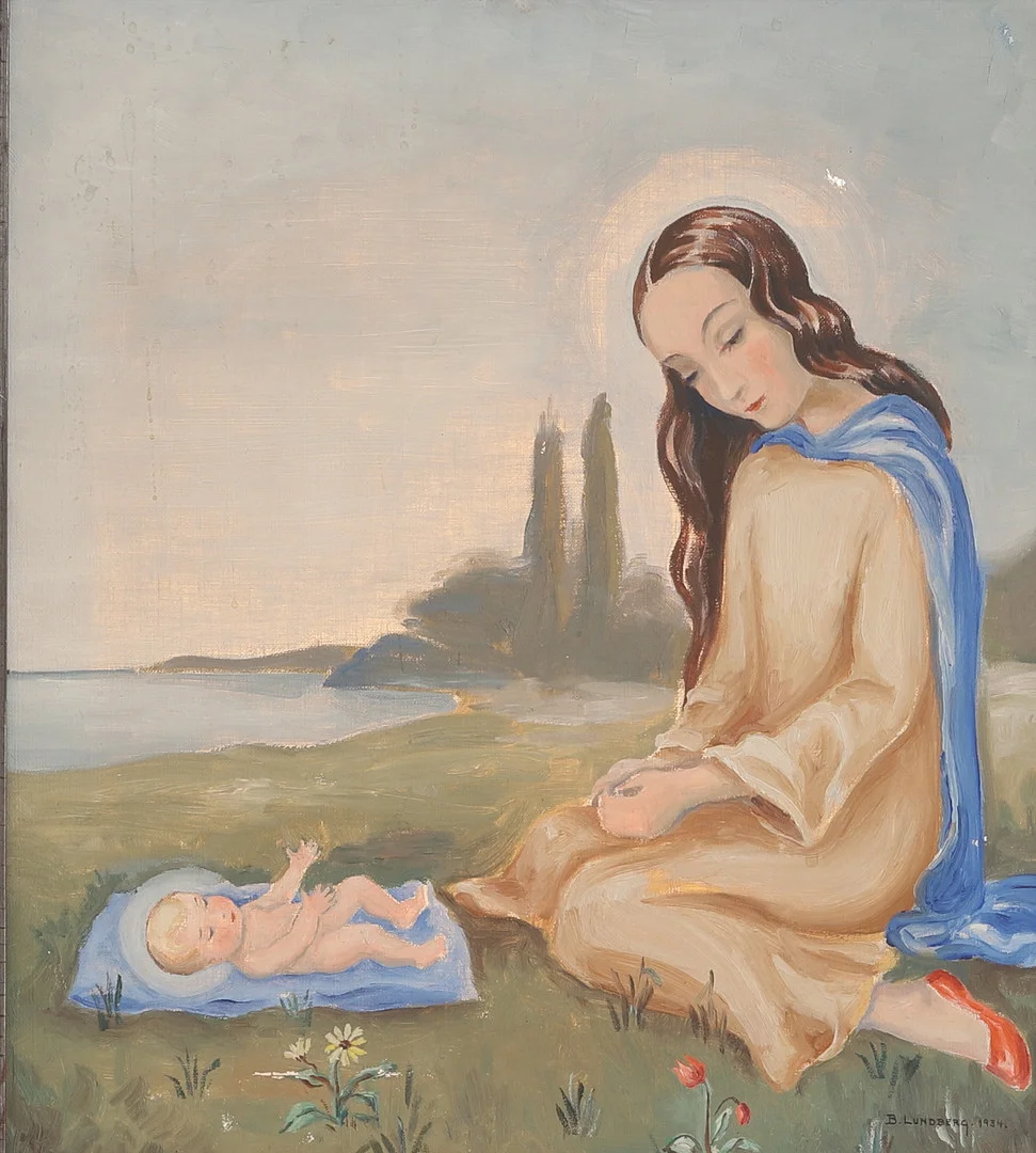OIDENTIFIERAD KONSTNÄR, olja på duk signerad B Lundberg och daterad 1934. — Paintings — RA Auktionsverket Norrköping