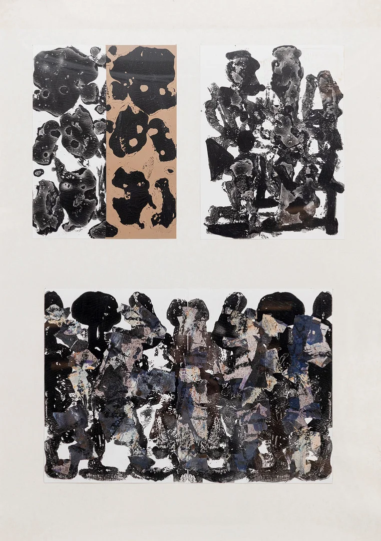 VALTER GIBSON. TILLSKRIVEN. Komposition, triptyk, bladteknik, osignerad. — Paintings — Auktionshuset Kolonn