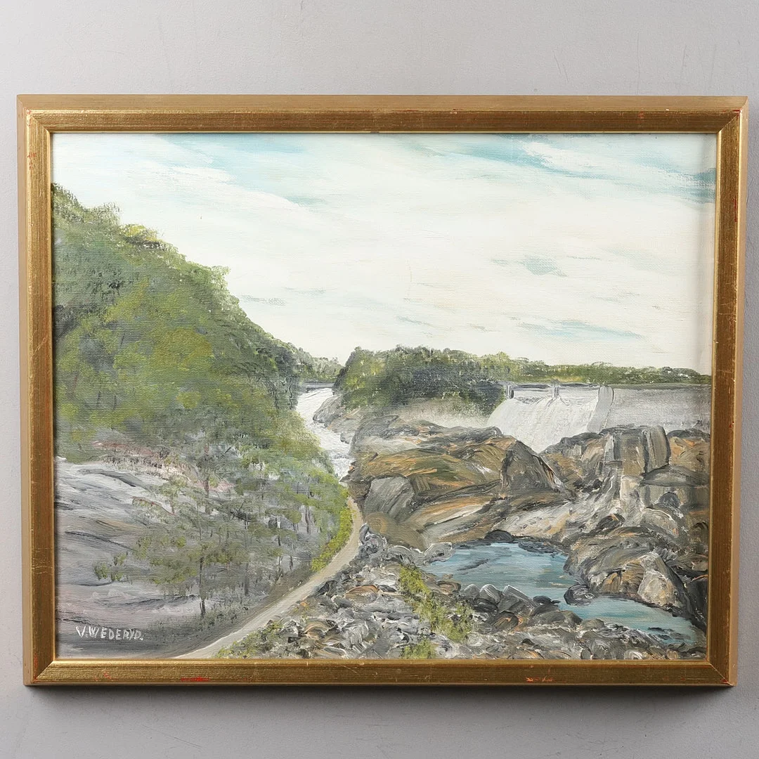 VALTER WEDERYD. Olja på duk, "Trollhättefallen", signerad. — Paintings — Örebro Stadsauktioner