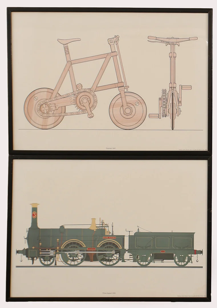 ANDERS ÖSTERLIN. Litografiska tryck, "Träcykel", "Prins August", 2 stycken. — Engravings & Prints — Limhamns Auktionsbyrå