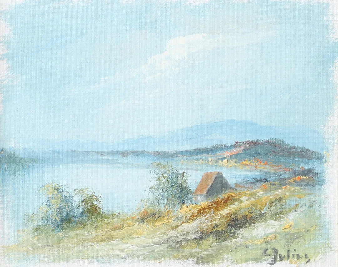 CARL JULIUS. Landskap med hus, olja på duk, signerad C. Julius. — Paintings — Helsingborgs Auktionskammare