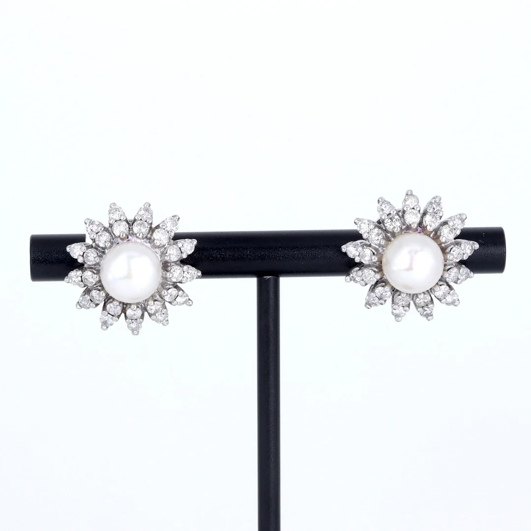 PEARL & DIAMOND 14CT GOLD EARRINGS. — Earrings — Chalkwell Auctions