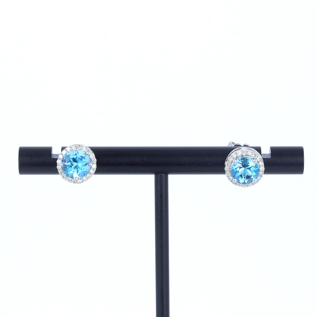 BLUE TOPAZ AND DIAMOND 9CT EARRINGS. — Earrings — Chalkwell Auctions