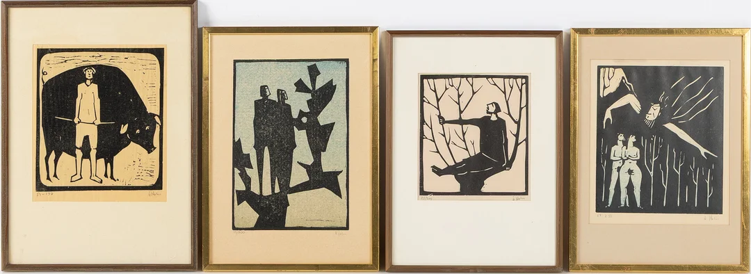 ÅKE HOLM. Träsnitt, 7 st, signerade Å Holm. — Engravings & Prints — Stockholms Auktionsverk Helsingborg