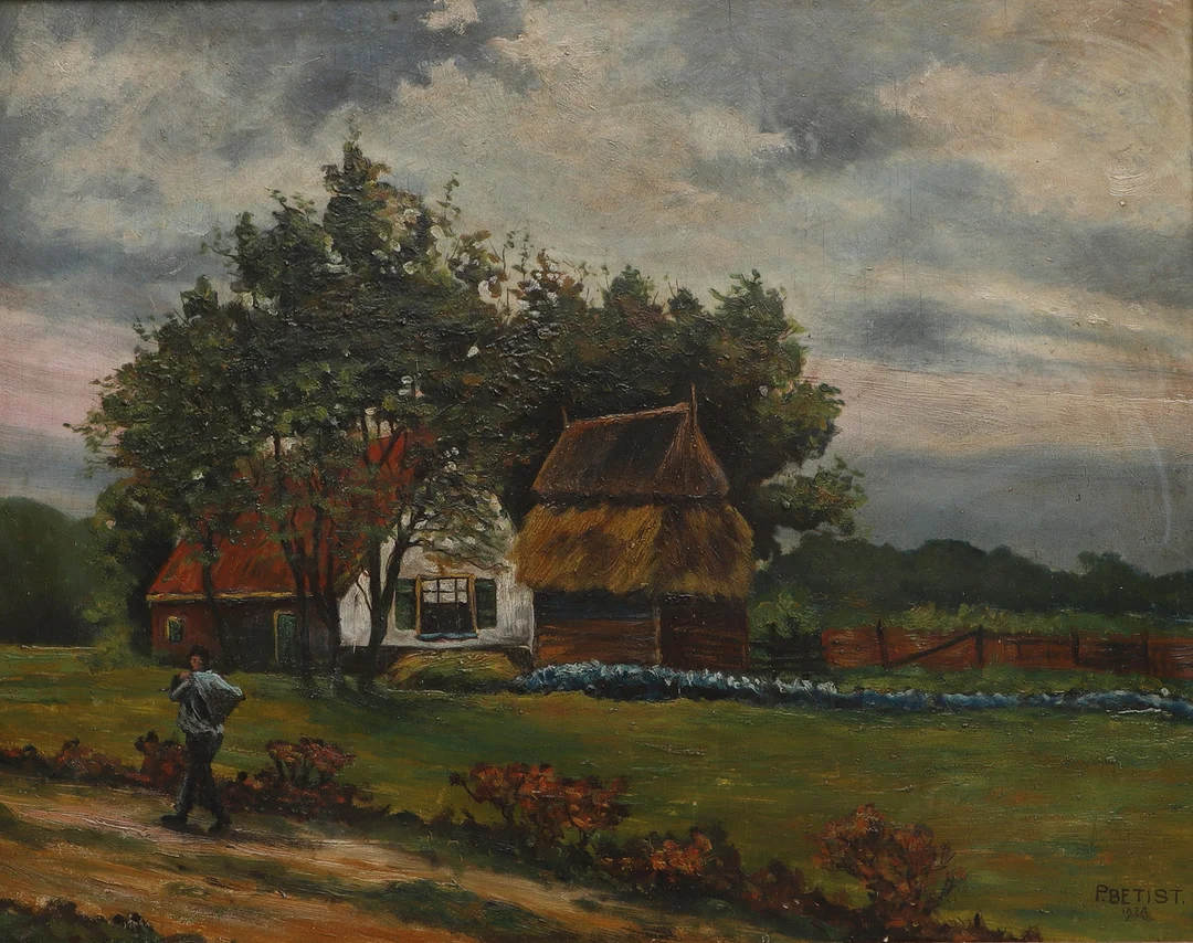 PLEUN BETIST. Olja på pannå, landskap med gård, signerad och daterad 1924. — Paintings — Ekenbergs Auktioner